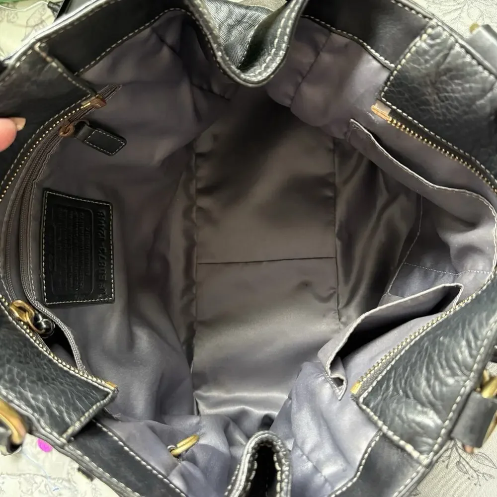 Vtg COACH HAMPTONS BLACK PATCHWORK LEATHER CARRYALL TOTE BAG PURSE HANDBAG RARE